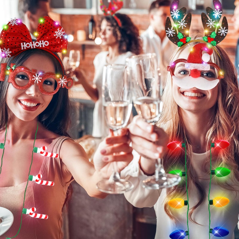 Blowata 24 PCS Christmas Party Favors  Light Up Candy Cane Snowflake Tree Bulb Necklace LED Headwear Glow Eyeglasses Set for Bulk Xmas Gifts  Christmas Ugly Sweater Party Supplies  Christmas Accessories - Image 5
